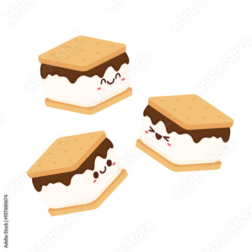 S'more graham cracker character. Chocolate bar and graham crackers. S'more graham cracker, chocolate, and marshmallow.