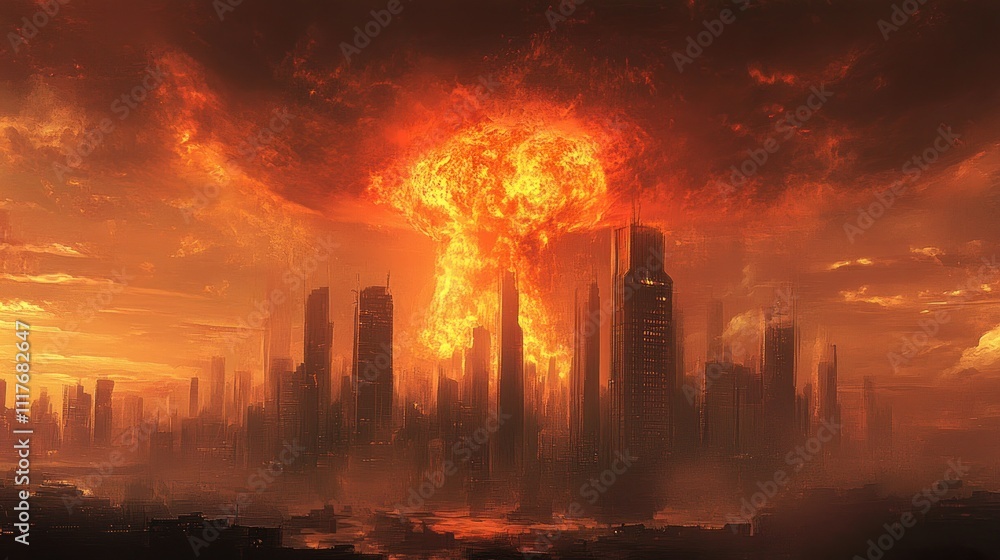 Post-apocalyptic cityscape with a nuclear explosion Post-apocalyptic cityscape with a nuclear explosion