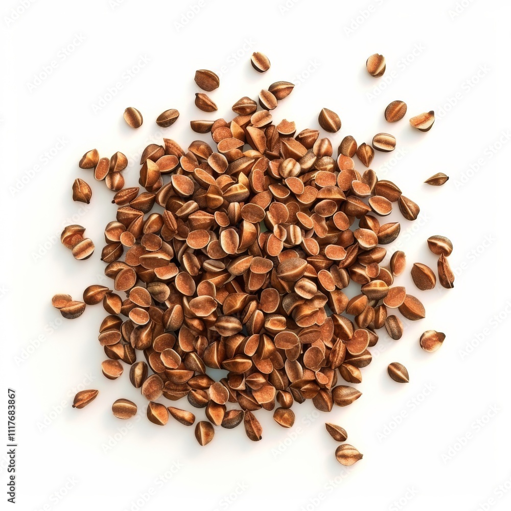 Obraz premium A close-up view of a pile of brown seeds showcasing their unique texture and shape. Perfect for botanical or gardening themes.