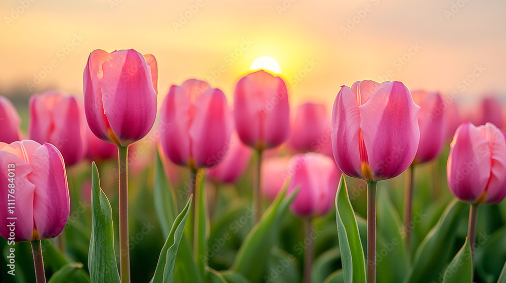 Naklejka premium Vivid Purple Tulips on a Spring Field