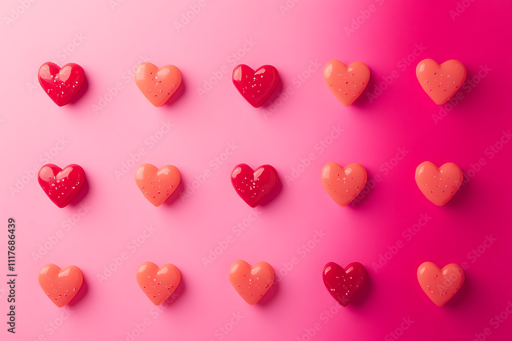 Modern Valentine's Day design featuring a gradient blend of vibrant pink and scarlet with minimalist floating heart icons, creating a chic romantic atmosphere Modern Valentine's Day design featuring a gradient blend of vibrant pink and scarlet with minimalist floating heart icons, creating a chic romantic atmosphere