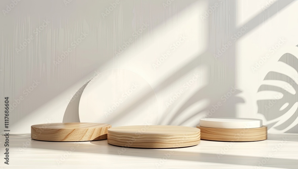 Minimal background for product presentation with white and wooden ...
