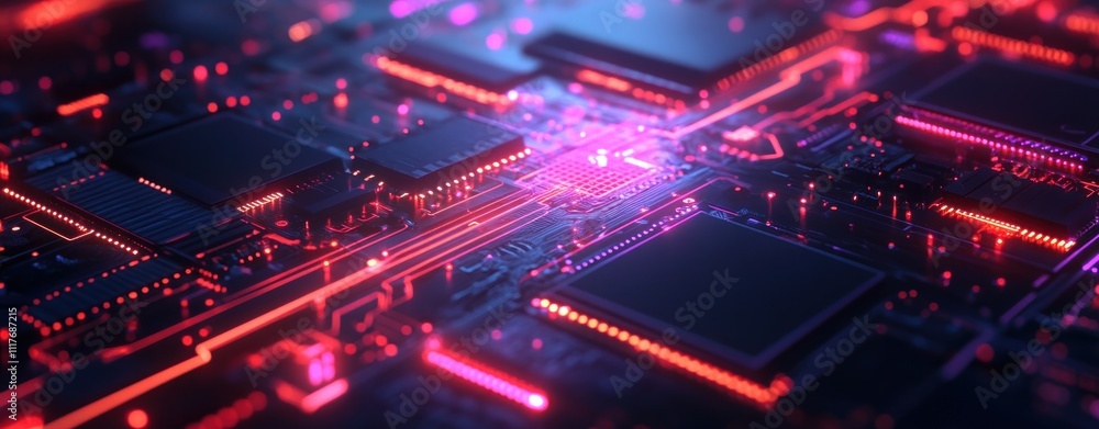 Abstract Circuit Board: Neon Glow, Digital Technology, High-Tech Innovation Abstract Circuit Board: Neon Glow, Digital Technology, High-Tech Innovation