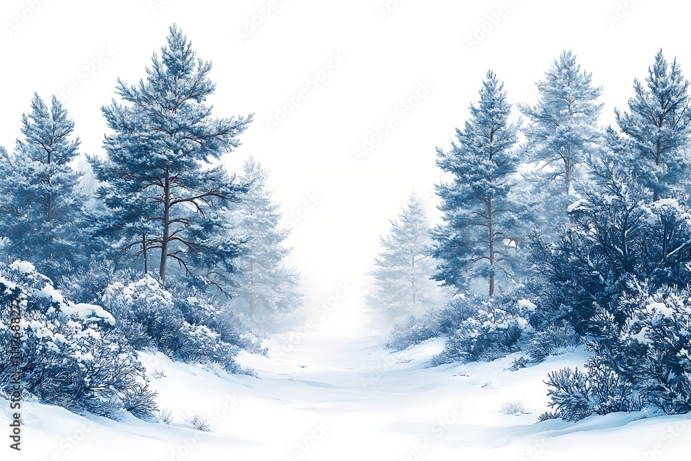 Naklejka premium White winter spruces in snow on a frosty day. Location place Carpathian mountains, Ukraine, Europe. Splendid wintry wallpapers. Christmas holiday concept. Happy New Year! Discover the beauty of earth.
