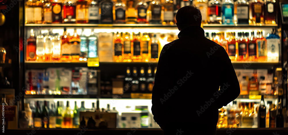Man Shopping for Holiday Wines and Spirits in Upscale Store Man Shopping for Holiday Wines and Spirits in Upscale Store