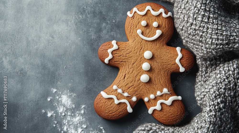 Realistic Gingerbread Man Cookie on Gray Background Realistic Gingerbread Man Cookie on Gray Background