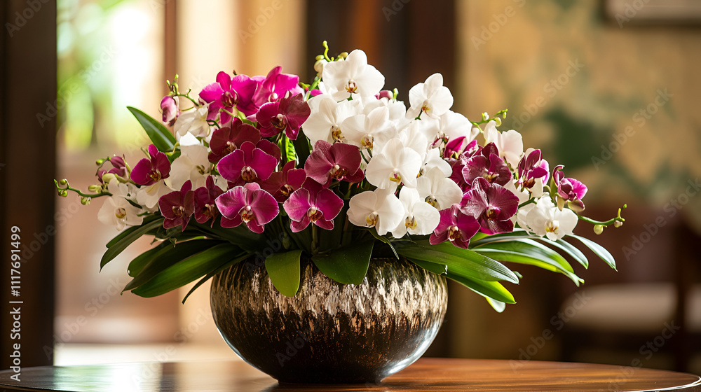 Elegant Orchid Arrangement in Dark Vessel Elegant Orchid Arrangement in Dark Vessel