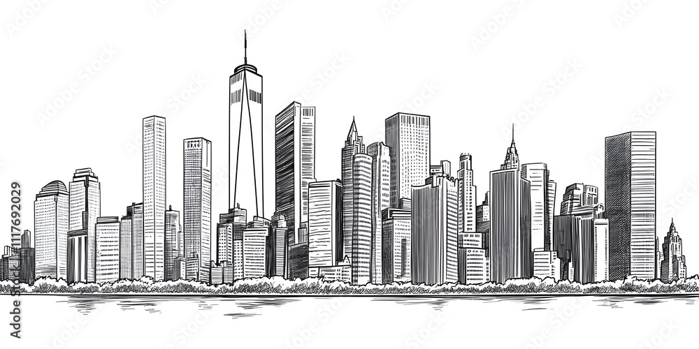 Fototapeta premium Black and white city skyline illustration