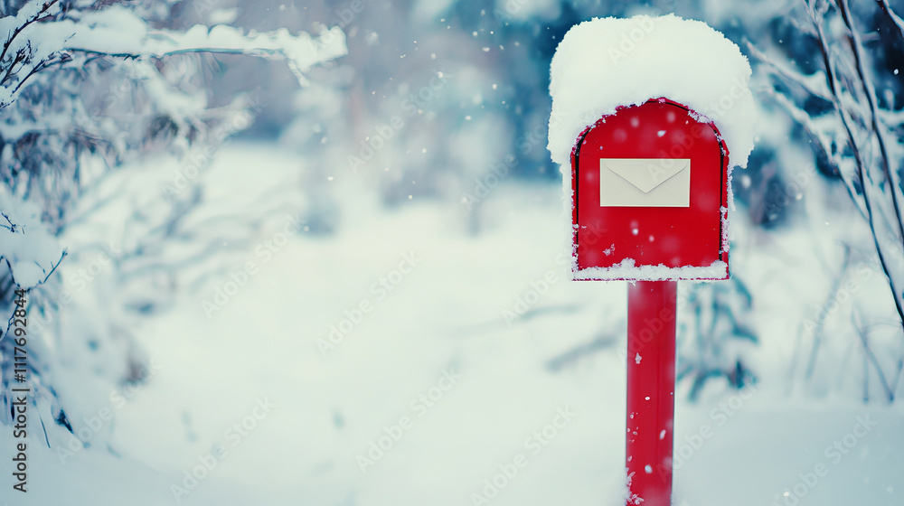 Red Mailbox in Snow Overflowing with Christmas Cards Red Mailbox in Snow Overflowing with Christmas Cards