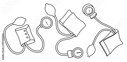 Hand drawn outline Medical tonometer . medical doodle set with art line style on isolated white background.