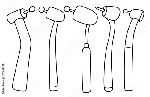 Hand drawn outline dental drill . medical tool doodle set with art line style on isolated white background.