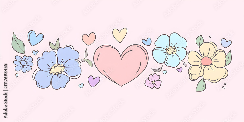 Variety of Flowers and Hearts Symbolizing Love Variety of Flowers and Hearts Symbolizing Love
