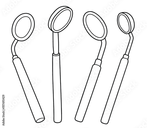 Hand drawn outline mouth mirror . medical tool doodle set with art line style on isolated white background.