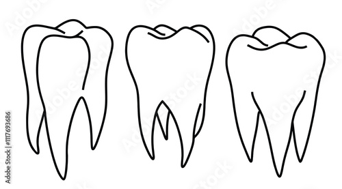 Hand drawn outline tooth. medical doodle set with art line style on isolated white background.