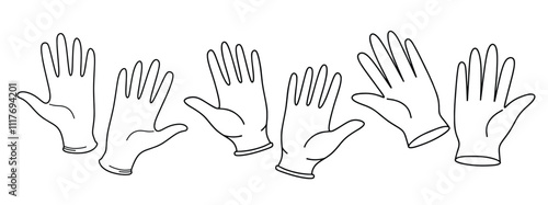 Hand drawn outline medical gloves. medical doodle set with art line style on isolated white background.