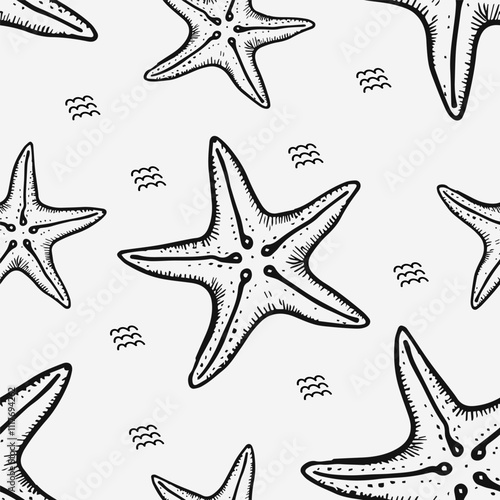 Cute hand drawn starfish seamless pattern collection in various colors in grid	
