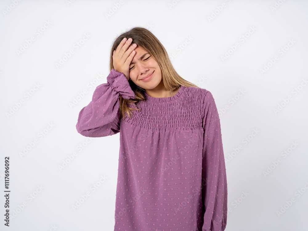 A very upset and lonely Beautiful teenager girl wearing purple T-shirt crying, A very upset and lonely Beautiful teenager girl wearing purple T-shirt crying,