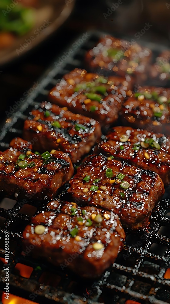 Grilled Meat Sizzles on BBQ, Flavorful Bites Grilled Meat Sizzles on BBQ, Flavorful Bites