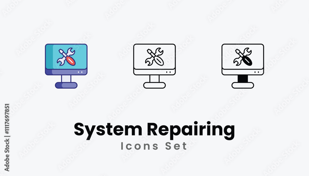 System Repairing Icons thin line and glyph vector icon stock illustration System Repairing Icons thin line and glyph vector icon stock illustration