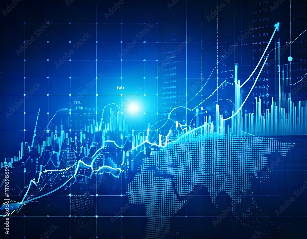 Stock Market Candlestick Chart Pattern Design on Blue Background - Business Financial Growth Concept Stock Market Candlestick Chart Pattern Design on Blue Background - Business Financial Growth Concept