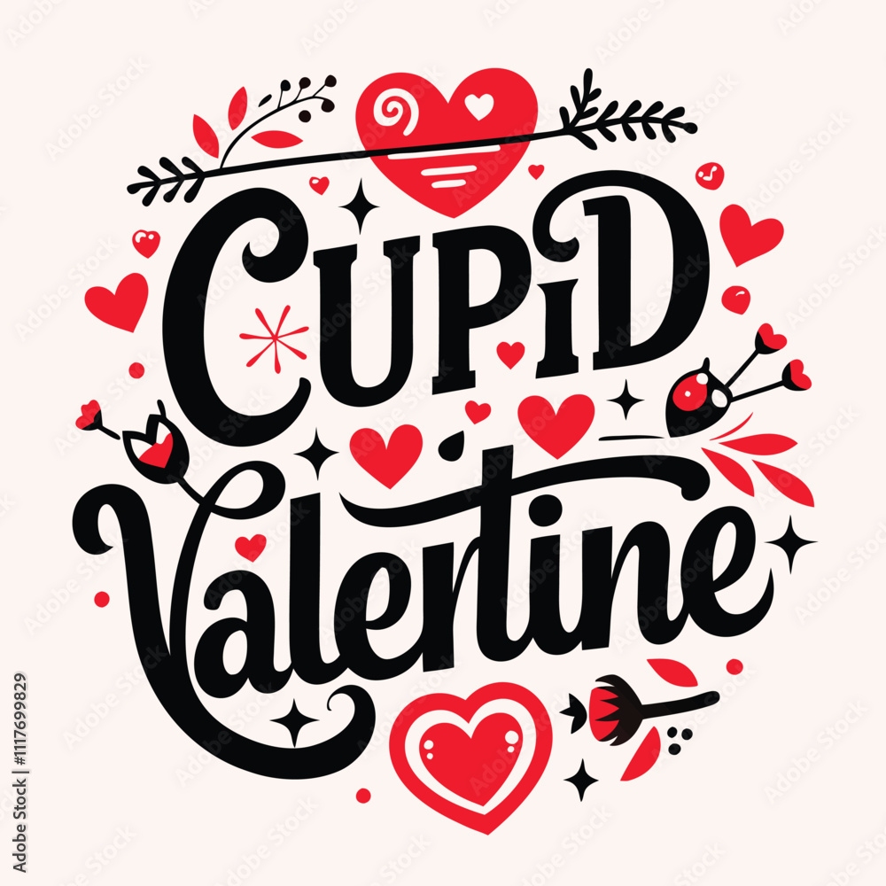 Obraz premium Valentine Cutie Design with Hearts and Floral Elements