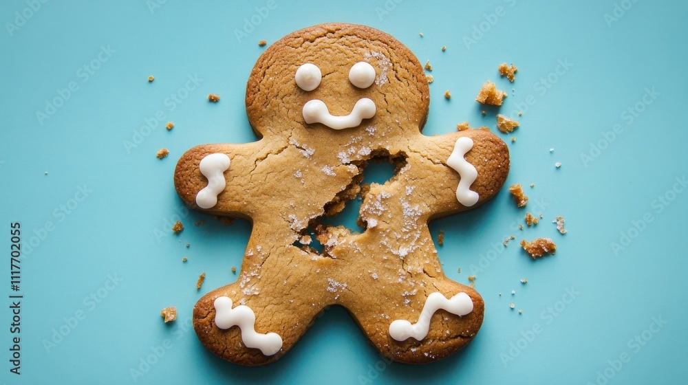 Gingerbread cookie with a bite taken out, decorated Gingerbread cookie with a bite taken out, decorated