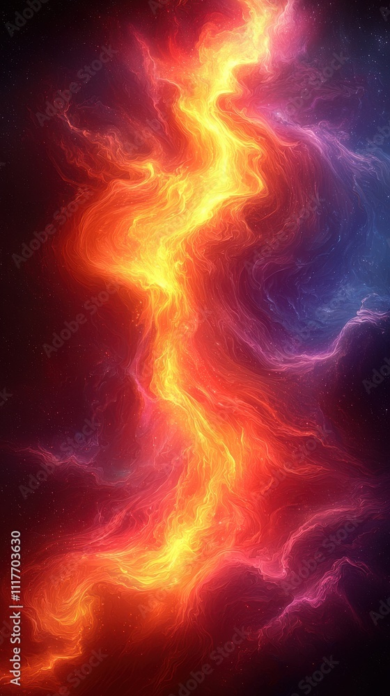 Fototapeta premium Vibrant cosmic energy swirling through a dark expanse of space with fiery colors and abstract patterns