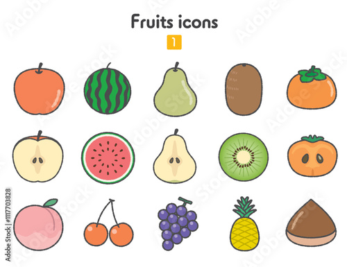 フルーツのアイコン集01 カラー
