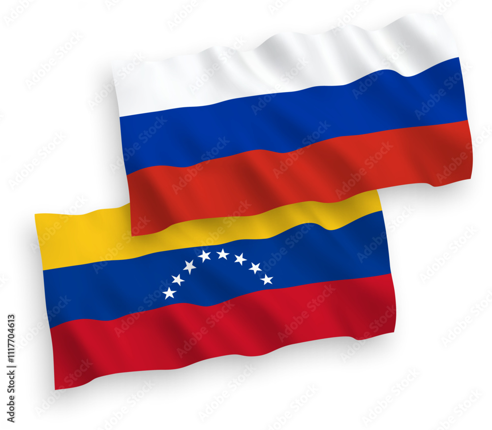Fototapeta premium Flags of Venezuela and Russia on a white background