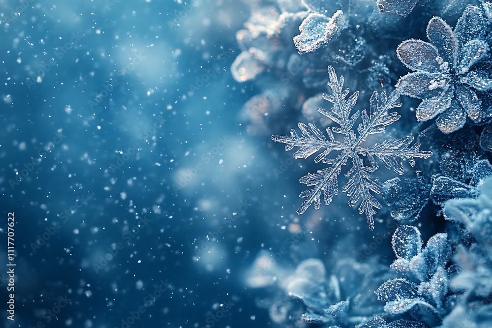 Snowflakes and ice with blue tones
Snowflakes and ice with blue tones