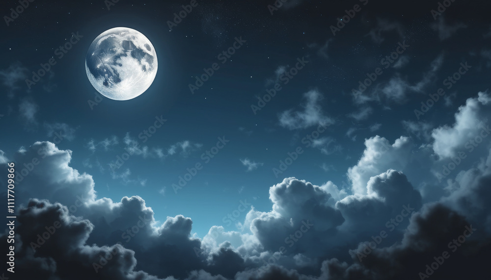 Luminous moonlit sky with full moon and dramatic clouds at night Luminous moonlit sky with full moon and dramatic clouds at night