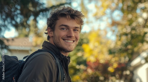 A happy young man uses modern tools to develop real estate solutions integrating sustainable technology.