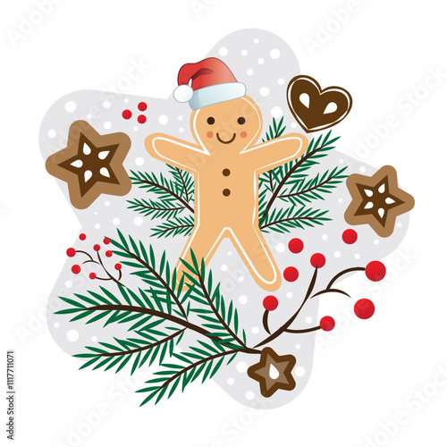 Weihnachtsteller mit Lebkuchen, Weihnachtsplätzchen und Stutenkerl - dekoratives Weihnachtsmotiv Vektor Illustration