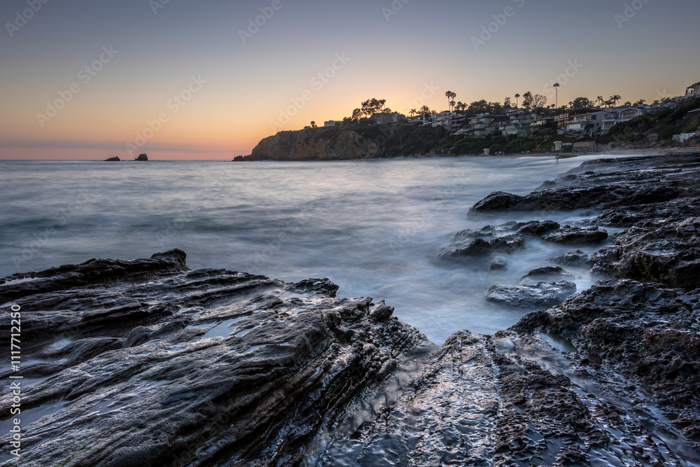 Calm evening at Crescent Bay Beach in Laguna Beach