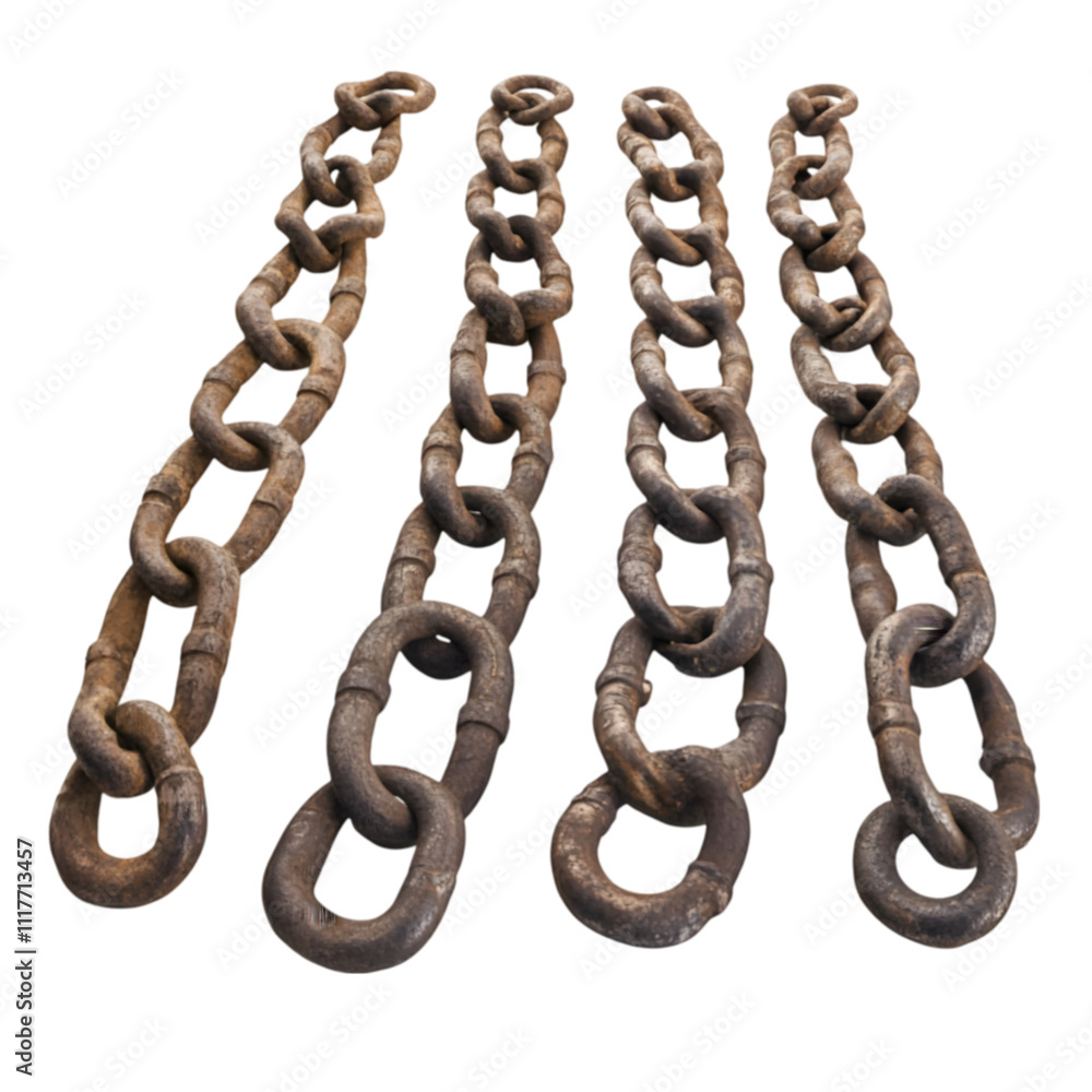 Obraz premium Industrial chains displayed in workshop metal artifacts close-up photography rustic environment detailed view strength concept