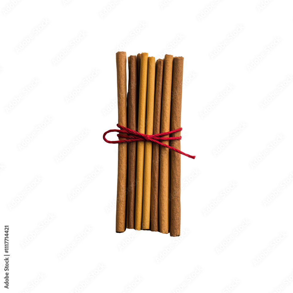 Cinnamon sticks tied with red string, perfect for cooking and decoration. isolated on transparent background Cinnamon sticks tied with red string, perfect for cooking and decoration. isolated on transparent background