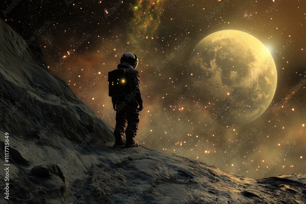 Spaceman and planet, human in space concept Spaceman and planet, human in space concept