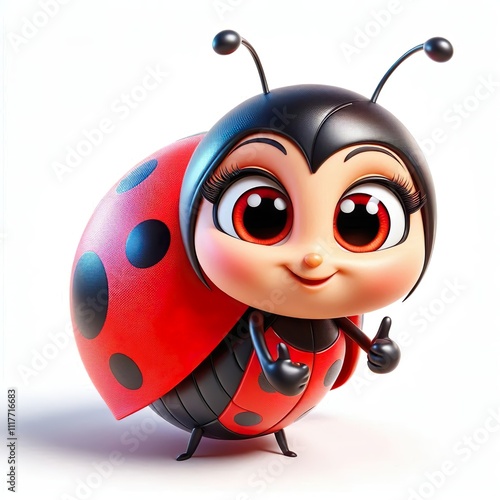  A realistic 3D rendering of a ladybug with vibrant colors and detailed features. 