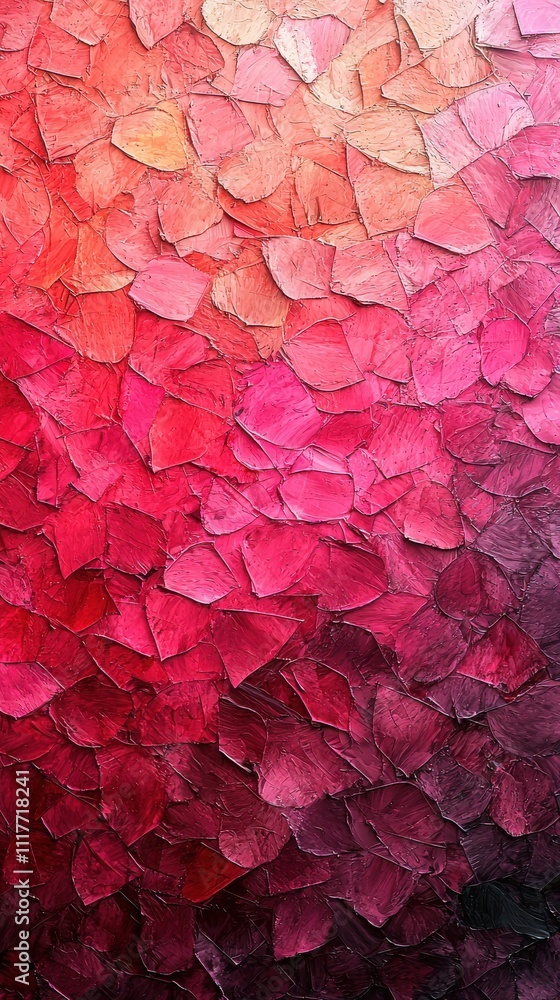 Colorful abstract art piece depicting layers of pink and red petals in a gradient pattern Colorful abstract art piece depicting layers of pink and red petals in a gradient pattern