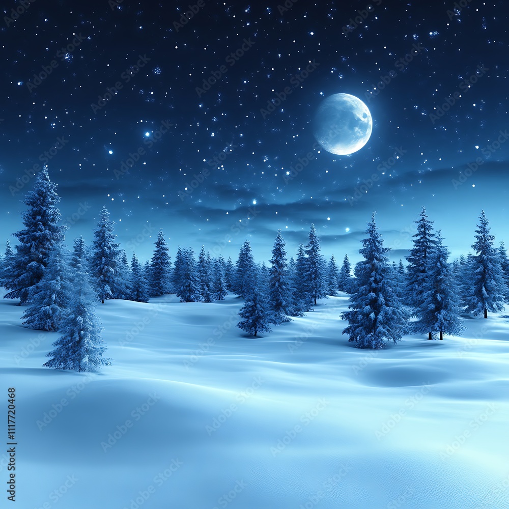 Snowy Winter Forest Underneath a Bright Moonlit Night Sky Snowy Winter Forest Underneath a Bright Moonlit Night Sky