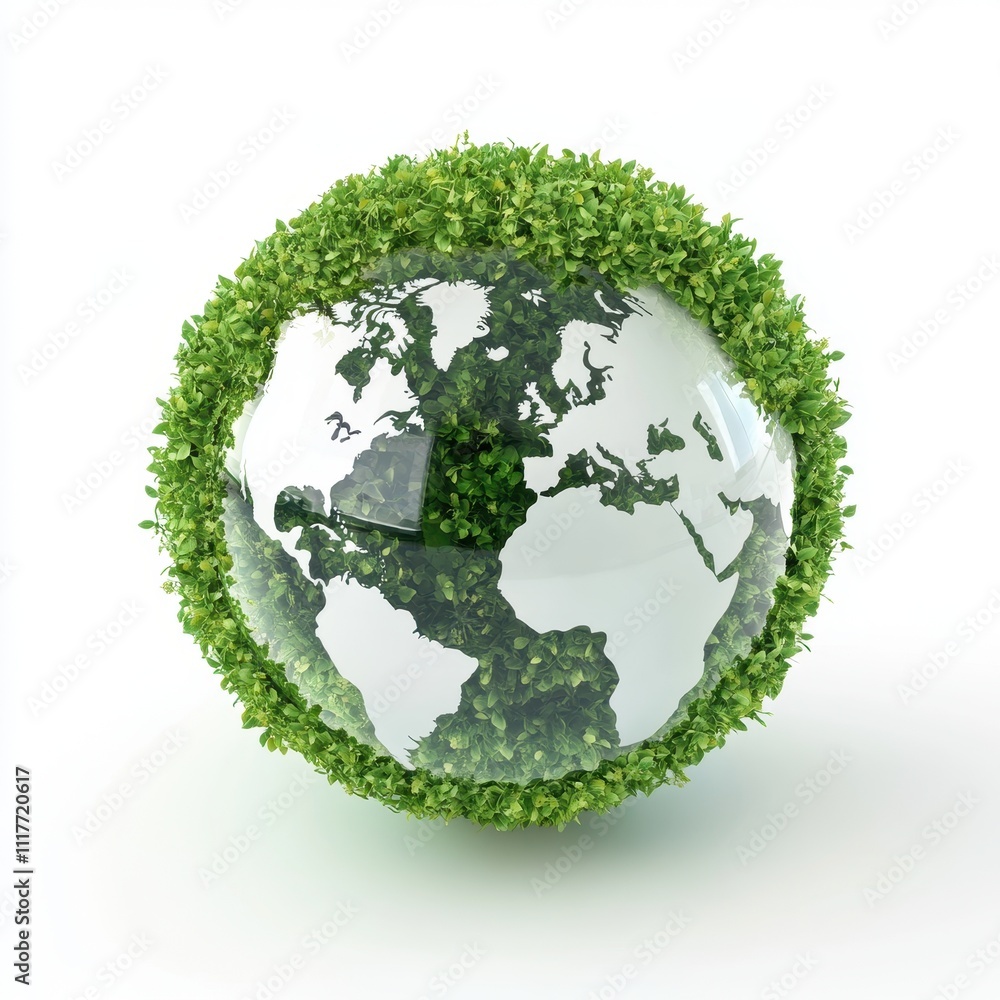 A globe with green leaves surrounding it A globe with green leaves surrounding it