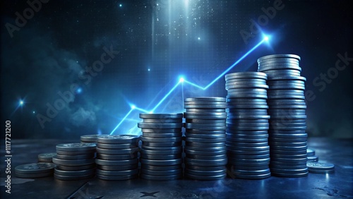 stack of silver coins with the chart in Passive income financial concept and financial investment business stock growth. finance freedom concept.
