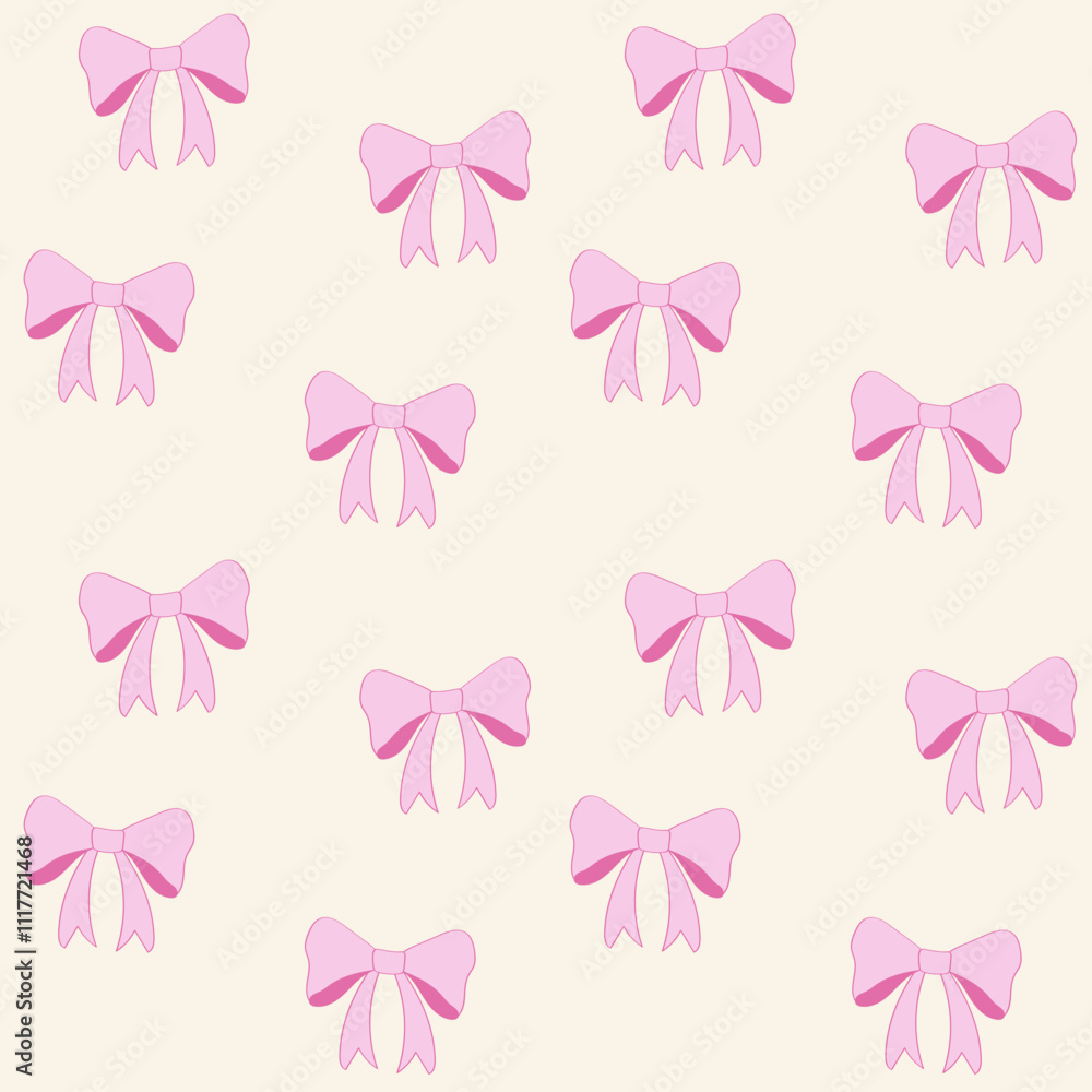 Cute coquette pattern seamless pink ribbon bow isolated on beige background Cute coquette pattern seamless pink ribbon bow isolated on beige background