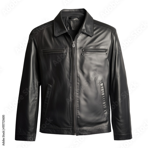 black lather jacket isolated on transparent white background