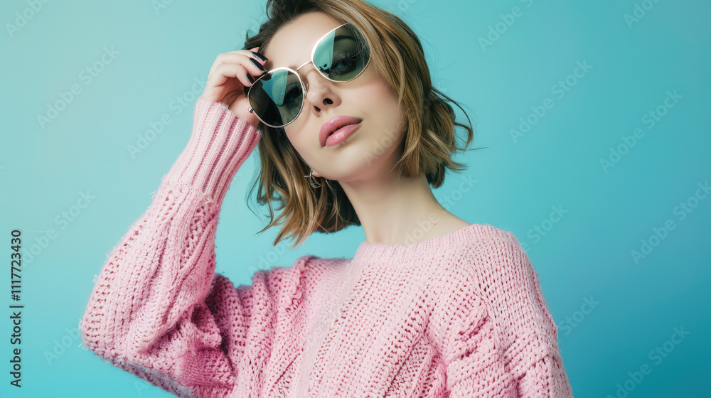 portrait of a woman wearing a pink sweater portrait of a woman wearing a pink sweater