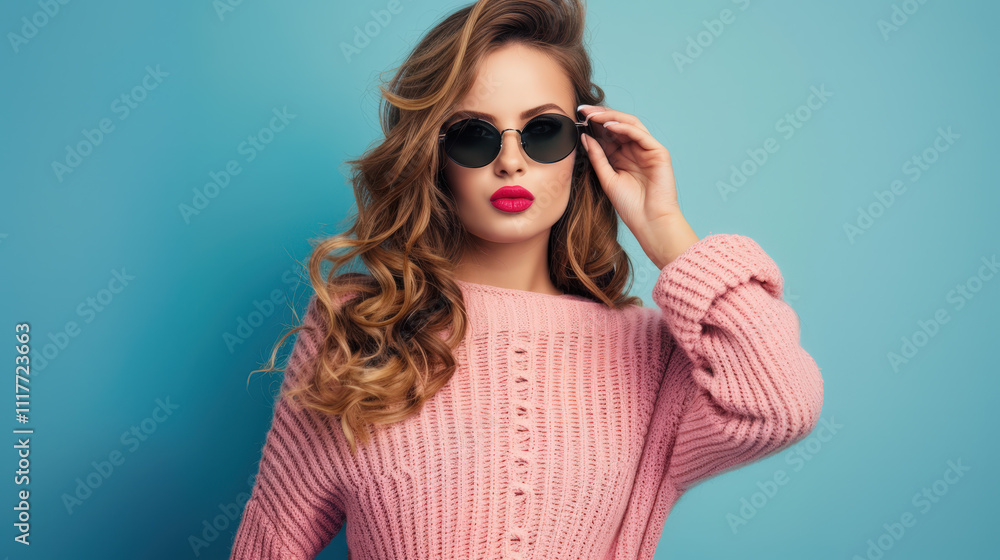 Naklejka premium portrait of a woman wearing a pink sweater