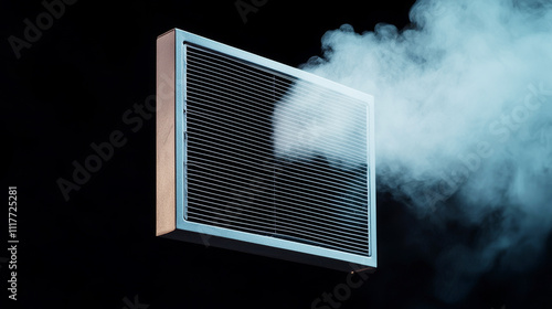 Furnace Filter concept. Smoke emanating from a textured surface against a dark background. photo