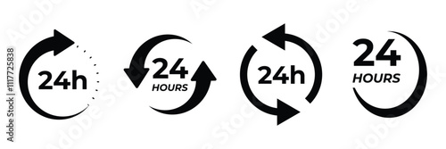 Set of 24h service duration icon collection. Support 24 hours, Support service symbol. Vector Illustration.