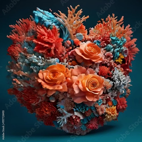 Wallpaper Mural Heart made from corals and flowers. Unique unusual love symbol. Valentine's day element.  Torontodigital.ca