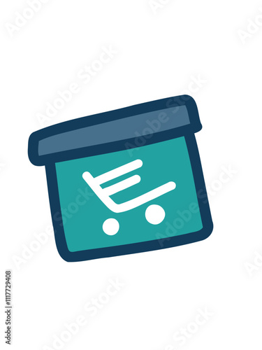 Parcel with e-commerce logo, illustrating an online shopping delivery, in vector style